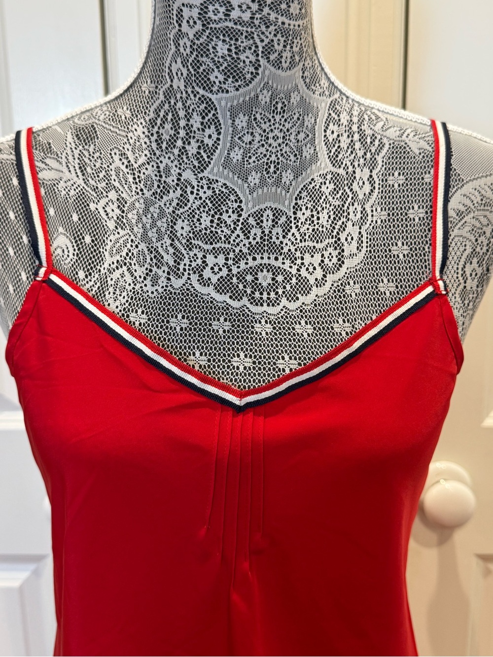 Tommy Hilfiger Red Slip Chemise with Striped Trim Size M Preppy Summer - Picture 2 of 8